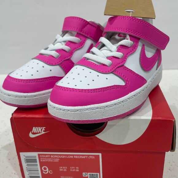 Nike Court Borough Low Recraft TD Size 9c New White/Pink Fuchsia DV5458 123 - Picture 3 of 8